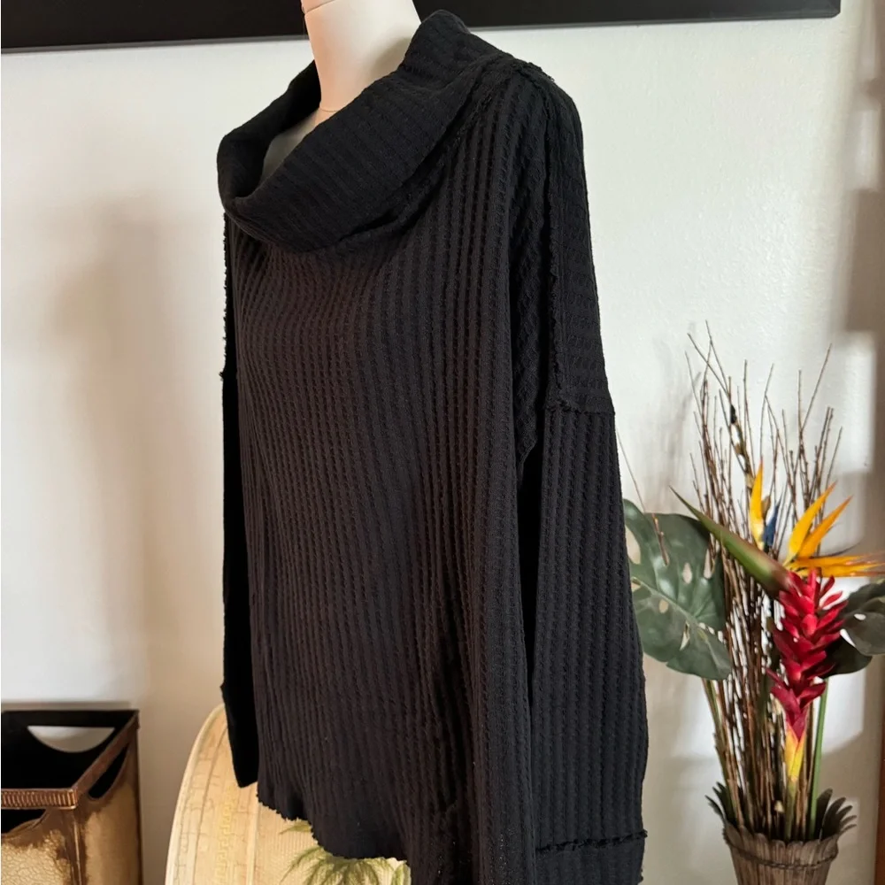 Free People Women's NWT Black Thermal Long Sleeve Cowl Neck Oversized S $88